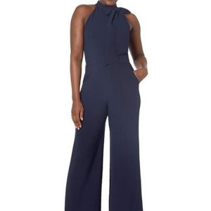 Vince Camuto Blue Bow Neck Halter Jumpsuit